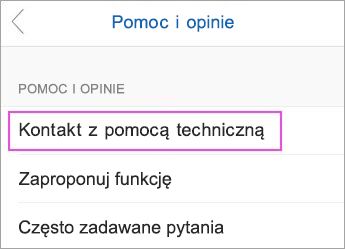 Wybierz pozycję Kontakt z pomocą techniczną