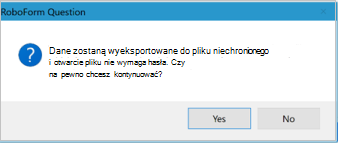 Okno dialogowe potwierdzenia eksportu roboforma na pulpicie