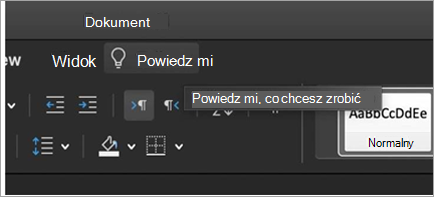 Pokazuje pole wyszukiwania Powiedz mi