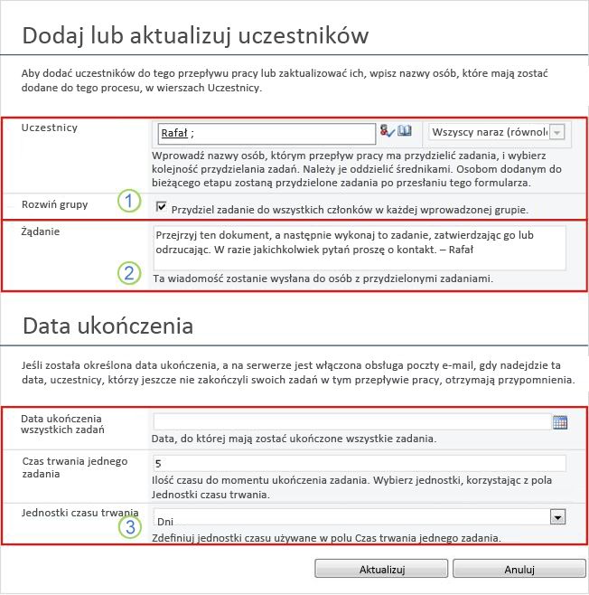 Formularz zmian dla przyszłych zadań