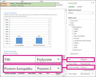 Raport Przegląd projektów z otwartym okienkiem Dane wykresu