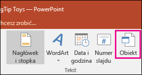 object selection on insert tab