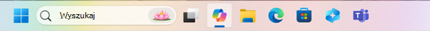 Zrzut ekranu przedstawiający pasek zadań systemu Windows z wybraną ikoną funkcji Copilot.