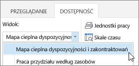 Na liście Widok wybierz pozycję Mapa cieplna dyspozycyjności i zakontraktowań