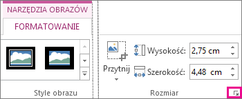 Przycisk uruchamiania okna dialogowego w grupie Rozmiar na karcie Narzędzia obrazów > Formatowanie