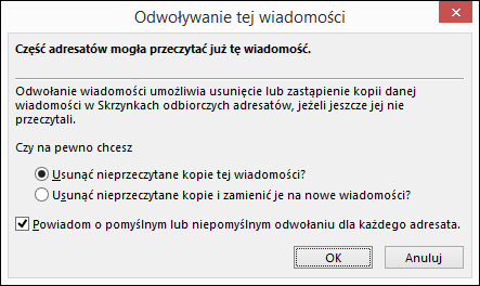 Okno Odwoływanie tej wiadomości