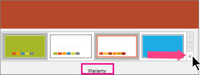 Na karcie Projektowanie w grupie Warianty kliknij strzałkę w dół w prawym dolnym rogu, aby rozwinąć galerię i wyświetlić menu Czcionki.