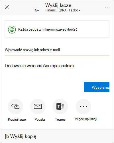 Zrzut ekranu przedstawiający okno dialogowe udostępniania w systemie Android