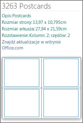 Opis szablonu pocztówek Avery.