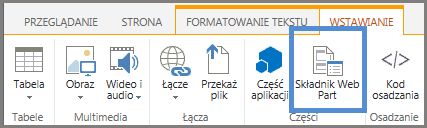 Wstawianie składnika Web Part