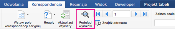 Na karcie Korespondencja wyróżniona jest pozycja Podgląd wyników