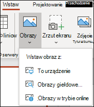 Lokalizacja wstawiania obrazów na wstążce.