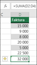 Program Excel wyświetla błąd, gdy formuła pomija komórki z zakresu