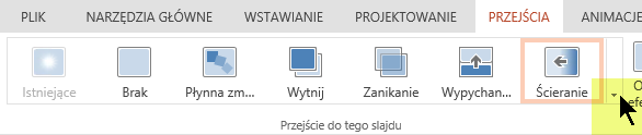 Aby otworzyć pełną galerię opcji przejść, kliknij strzałkę w dół po prawej stronie.