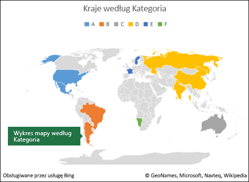 Wykres mapy w programie Excel według kategorii