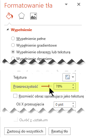 Przeciągnij pasek Przezroczystość, aby dostosować obraz