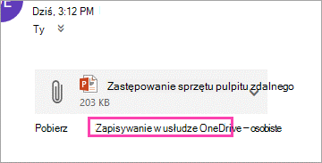 Link pobierania umożliwiający zapisanie załącznika w usłudze OneDrive.