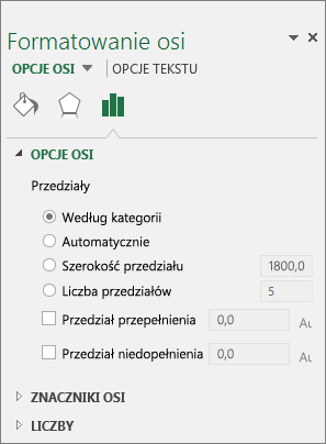 Okienko zadań Formatowanie osi