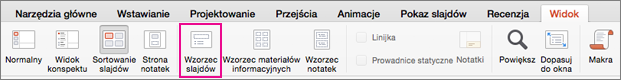 Przycisk Wzorzec materiałów informacyjnych na karcie Widok