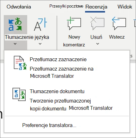 Tłumaczenie w programie Word