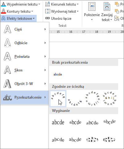 Wybieranie efektu zakrzywienia tekstu