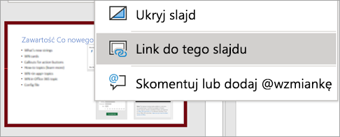 Wyświetla link do tego menu slajdu dostępnego po kliknięciu prawym przyciskiem myszy