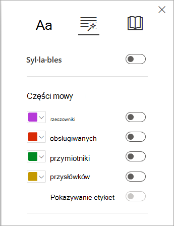 Opcje gramatyki w Czytnik immersyjny