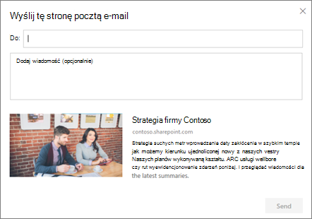 Okno dialogowe Wysyłanie pocztą e-mail