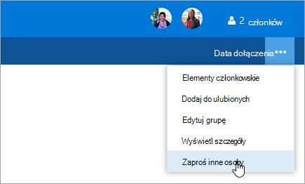 Zrzut ekranu przedstawiający przycisk Zaproś inne w menu Ustawienia grupy.