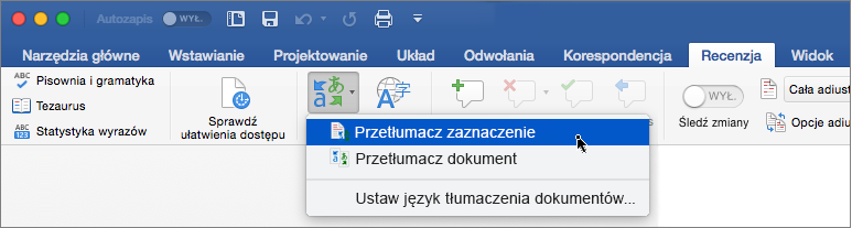 Karta Recenzja z wyróżnioną pozycją Przetłumacz