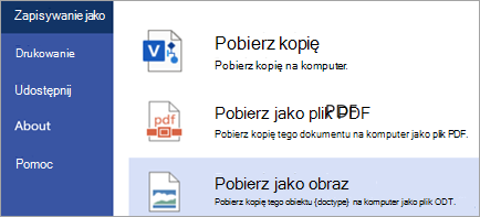 Pokazuje opcję Pobierz jako obraz