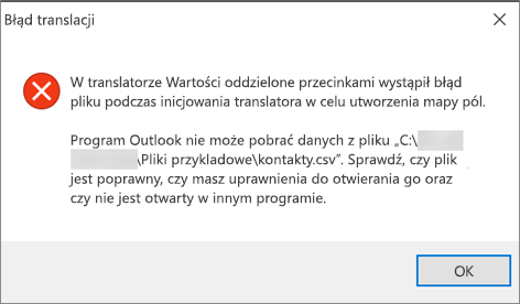 Jest to komunikat o błędzie, który zostanie wyświetlony, gdy plik .csv będzie pusty.