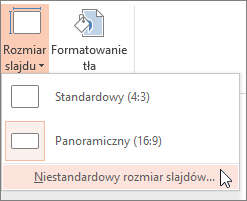 Opcja menu Niestandardowy rozmiar slajdów