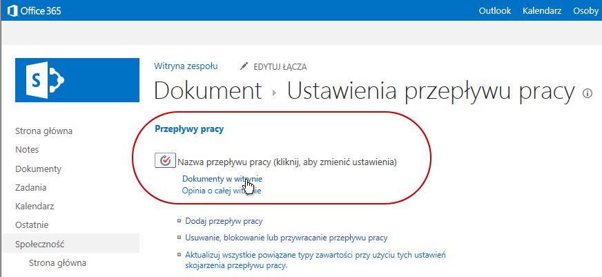 Łącze umożliwiające zmianę ustawień przepływu pracy