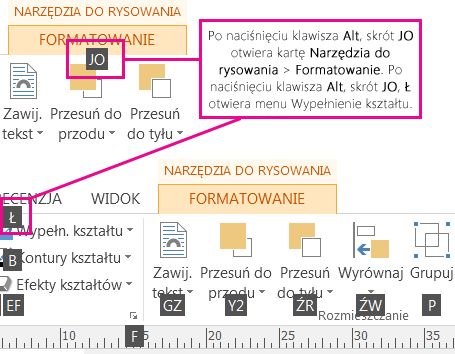 Nowe skróty klawiaturowe, używanie podwójnych liter, otwieranie karty Narzędzia do rysowania.