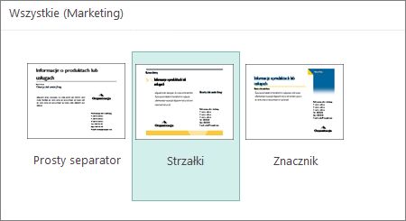 Szablony pocztówek marketingowych w programie Publisher.