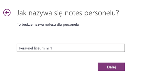 Wybieranie nazwy dla notesu personelu