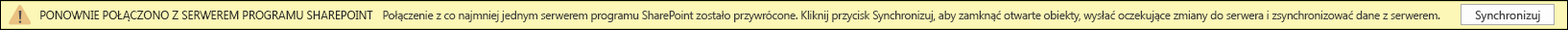 Kliknij pozycję Synchronizuj, aby ponownie nawiązać połączenie z programem SharePoint Server.