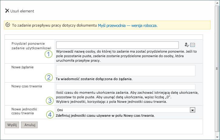 Formularz ponownego przydzielania zadania