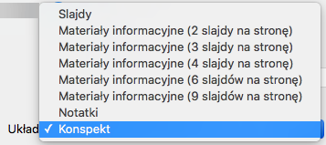 Wybierz układ Konspekt w oknie dialogowym Drukowanie
