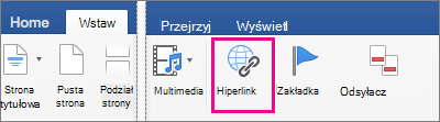 Wyróżniona pozycja Hiperlink na karcie Wstawianie