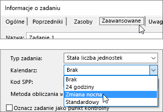 Informacje o zadaniu, okno dialogowe