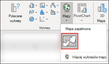 Aby wstawić wykres mapy, zaznacz dowolną komórkę w zakresie danych, a następnie przejdź do pozycji Wstawianie wykresów > > Map > wybierz ikonę Wypełniona mapa.