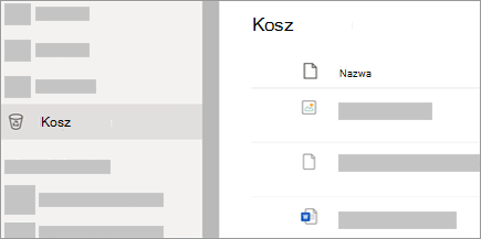 Zrzut ekranu przedstawiający kartę Kosz w witrynie OneDrive.com.