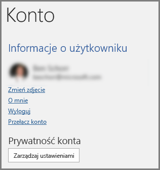 Panel konta wyświetlający pozycję Prywatność konta i przycisk Zarządzaj ustawieniami