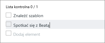 Dodawanie elementu do listy kontrolnej
