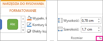 Przycisk uruchamiania okna dialogowego w grupie Rozmiar na karcie Narzędzia do rysowania > Formatowanie