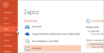 Zapisz swoją prezentację programu PowerPoint.