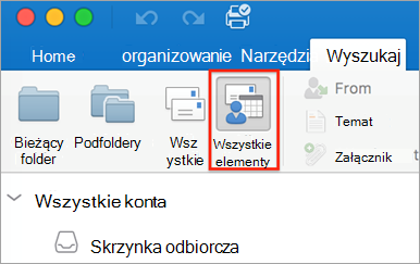 Przycisk Wszystkie elementy na karcie Wyszukiwanie