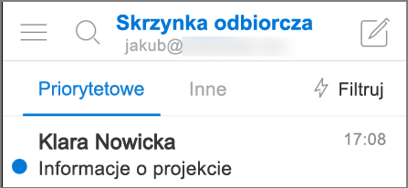 Obraz przedstawiający wygląd aplikacji Outlook na telefonie iPhone.